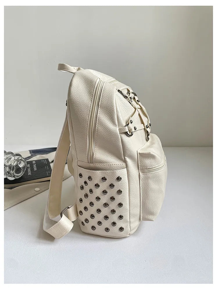 Chevelle Crisscross Stud Detail PU Leather Backpack - 4 Colors