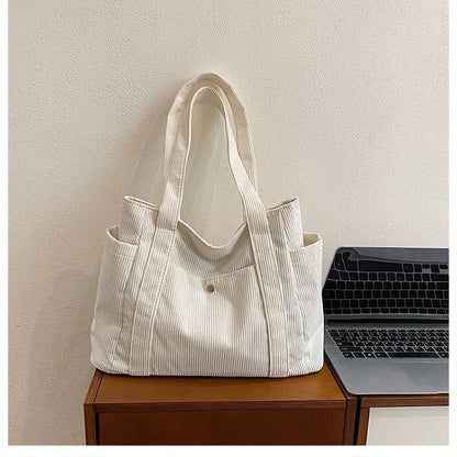 Chic Corduroy Versatile Shoulder Bag with Pockets - 5 Colors