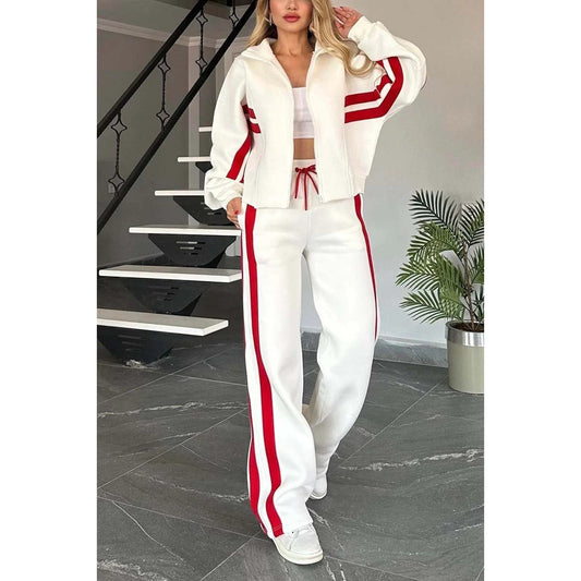 Tracee Red Stripe Zip Up Jacket and Pant Set