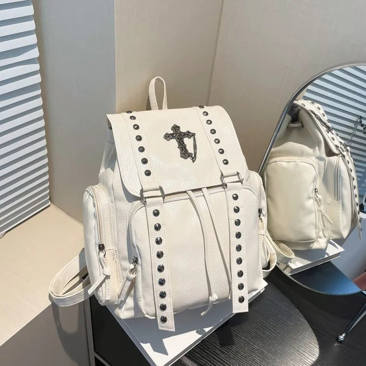 PU Leather Rivet Cross Backpack - 4 Colors