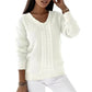 Marlena White Chunky Knit V Neck Sweater
