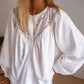 Denise White Lace Yoke Blouse with Elegant Cutout Detail
