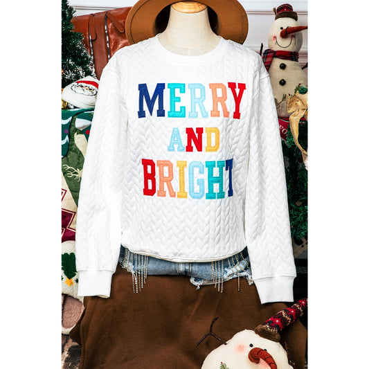 White Merry And Bright Cable Knit Pullover Sweatshirt