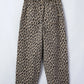 Wileen Khaki Leopard Print Drawstring Elastic Waist Loose Denim Pants with Pockets