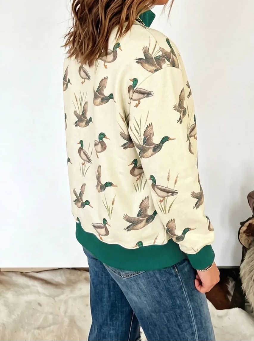Wilfred Mallard Print Patchwork Colorblock High Neck Sweatshirt