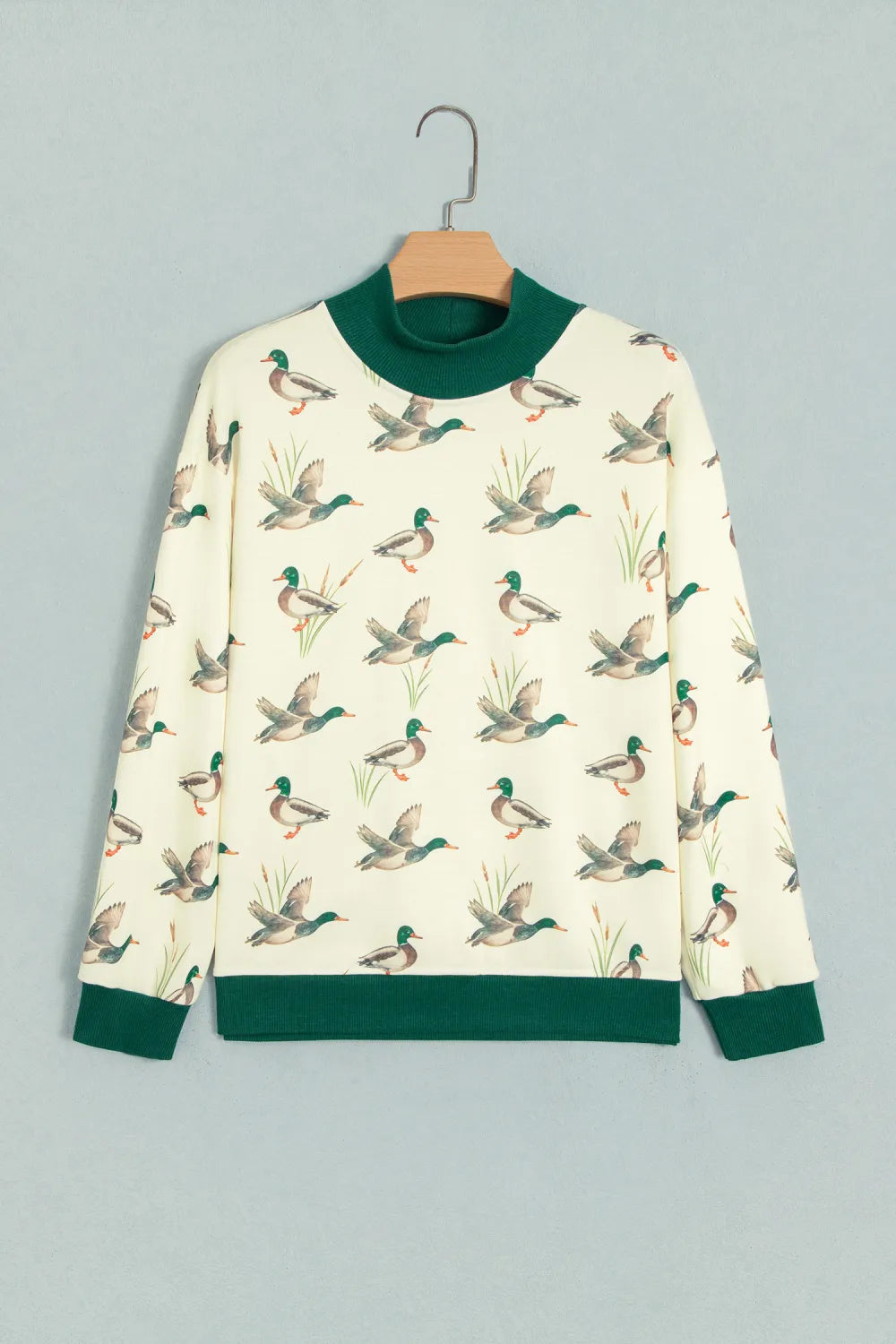 Wilfred Mallard Print Patchwork Colorblock High Neck Sweatshirt