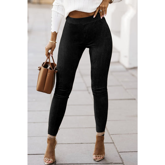 Wilfreda Black High Waist Faux Suede Skinny Leggings