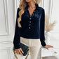 Willi Navy Long Sleeve Velvet Blouse