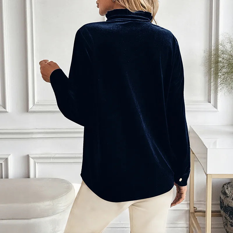Willi Navy Long Sleeve Velvet Blouse