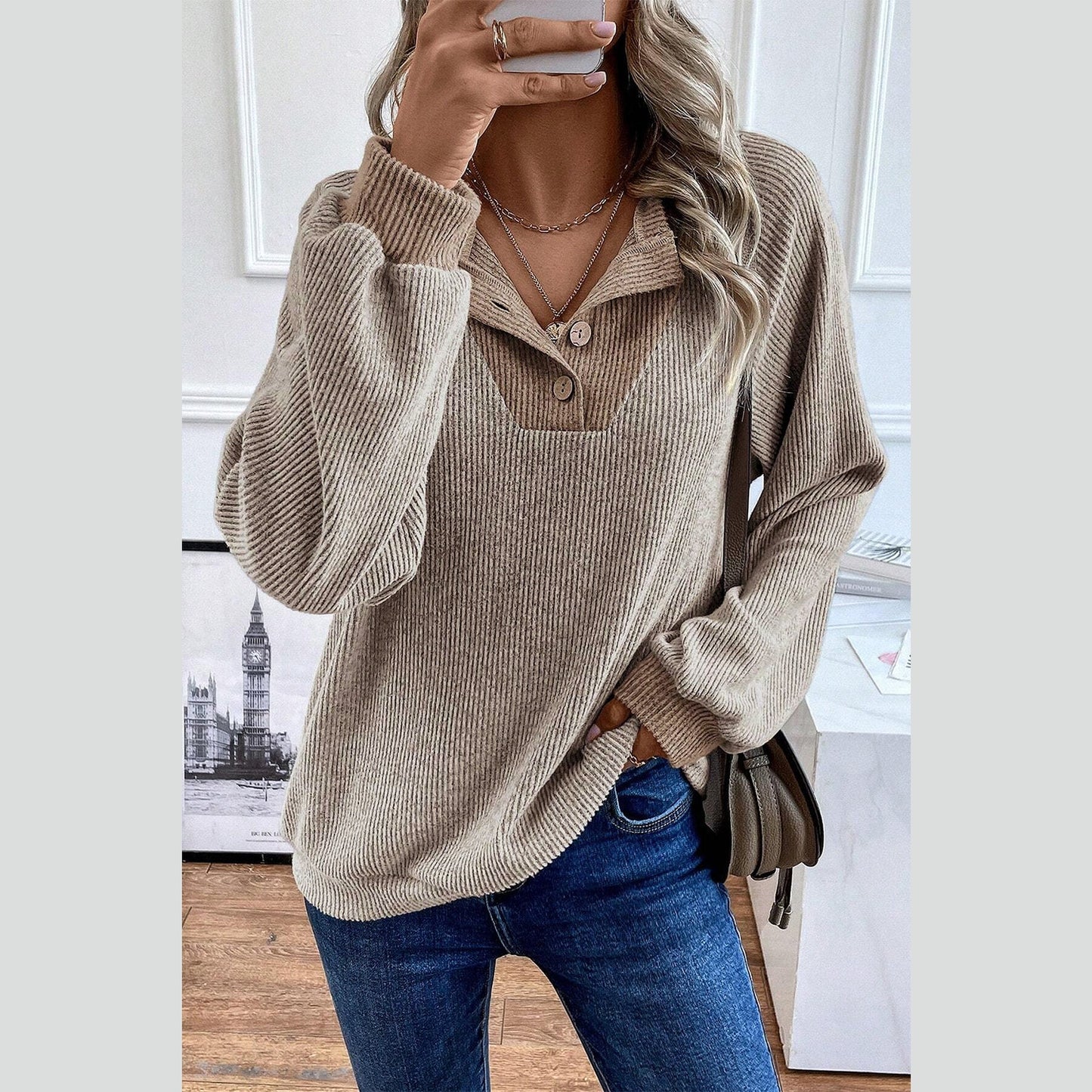 Wilma Color Contrast Ribbed Loose Fit Long Sleeve Top