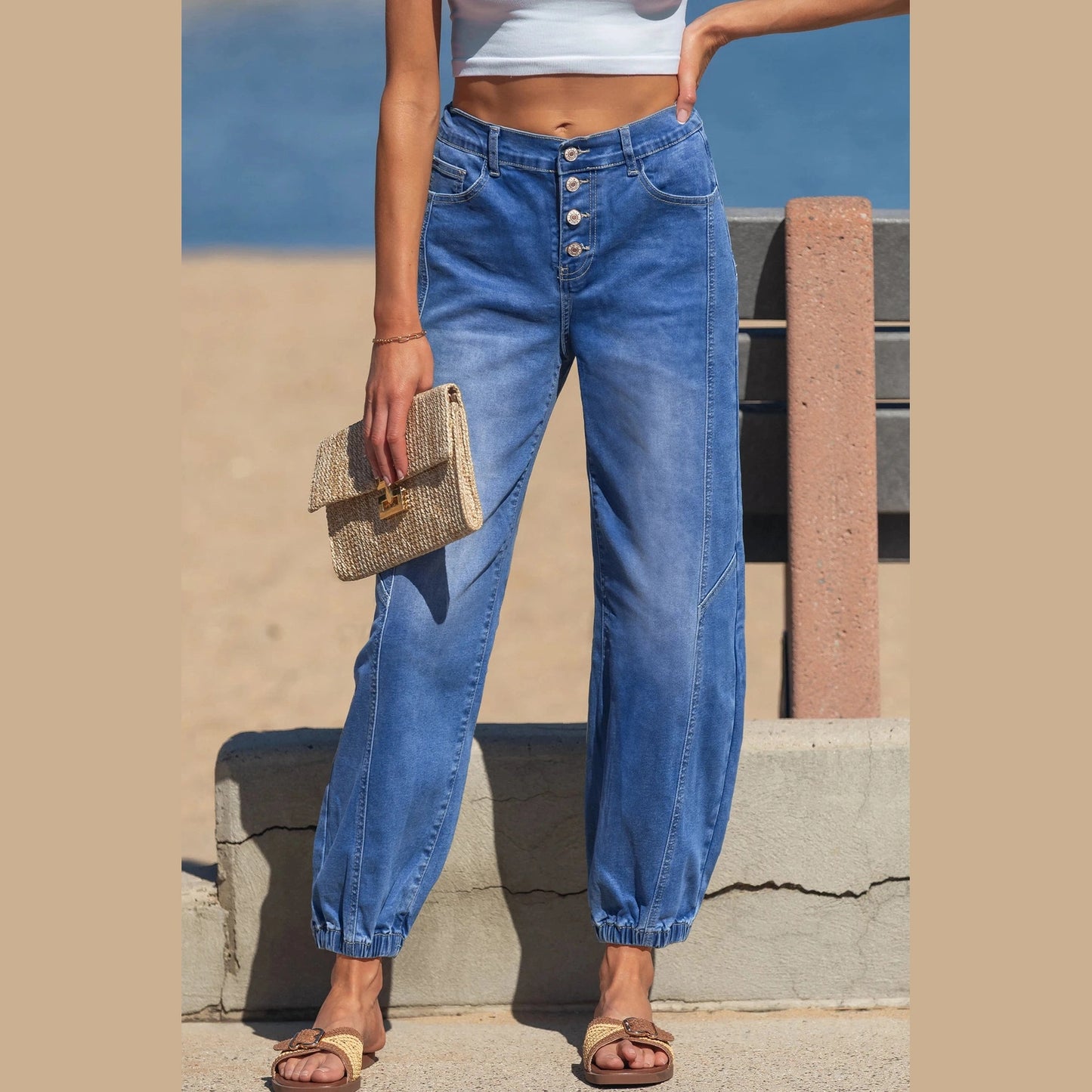 Wilma 4 Button Front Tapered Casual Loose Fit Jeans