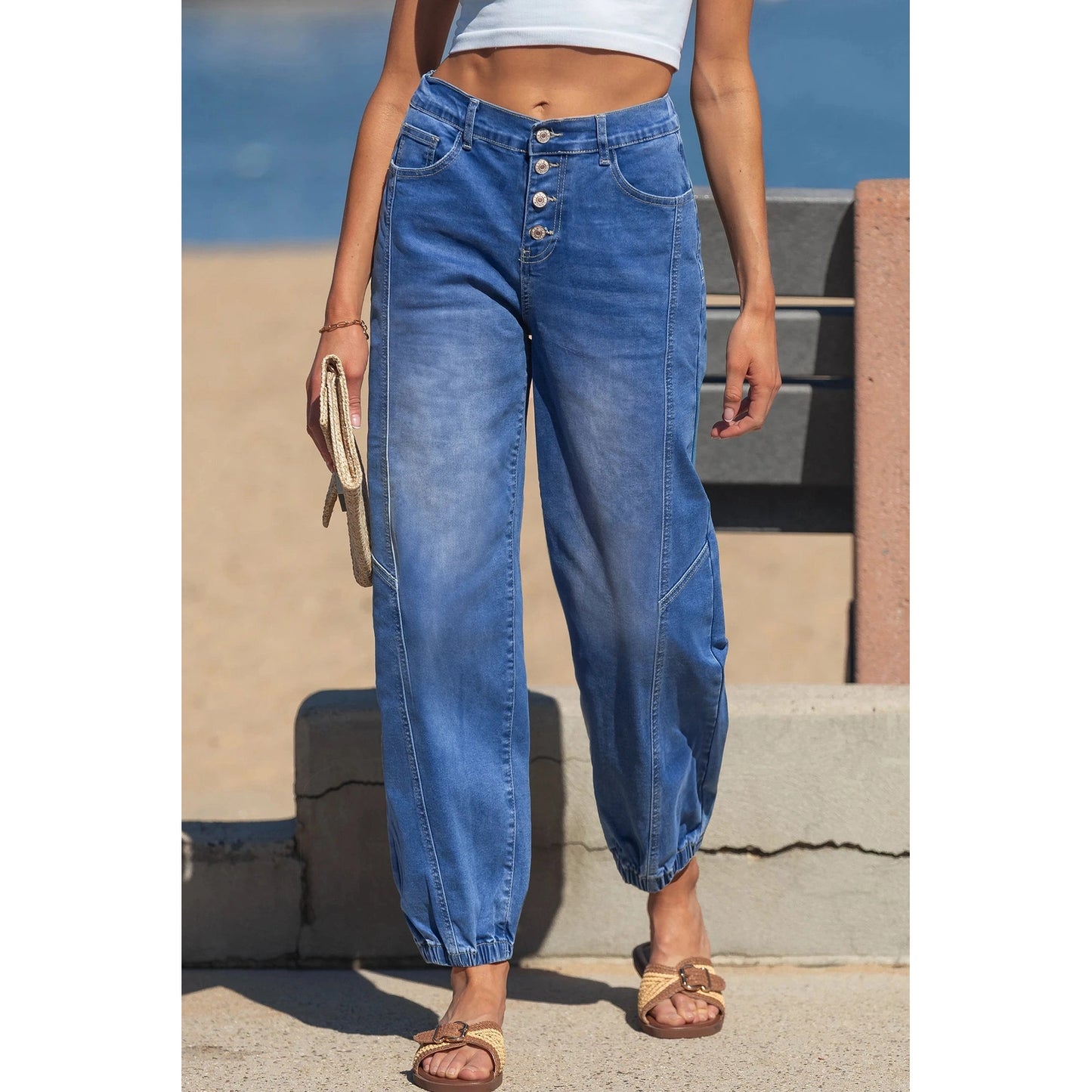 Wilma 4 Button Front Tapered Casual Loose Fit Jeans
