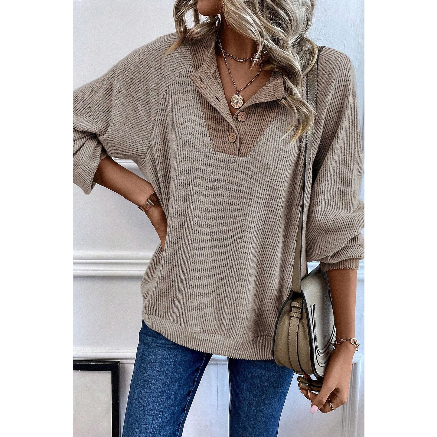 Wilma Color Contrast Ribbed Loose Fit Long Sleeve Top