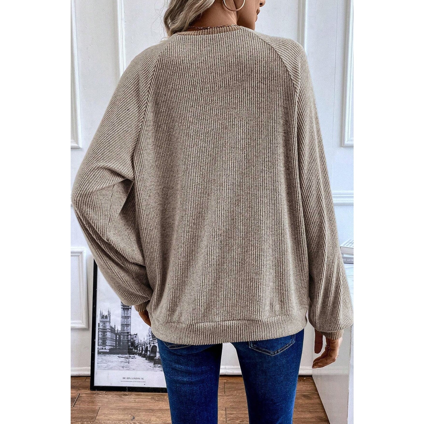 Wilma Color Contrast Ribbed Loose Fit Long Sleeve Top