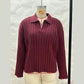 Cady Wine V Neck Cable Knit Sweater