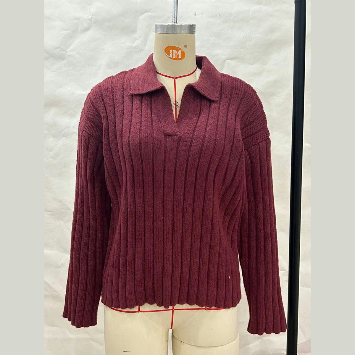 Cady Wine V Neck Cable Knit Sweater