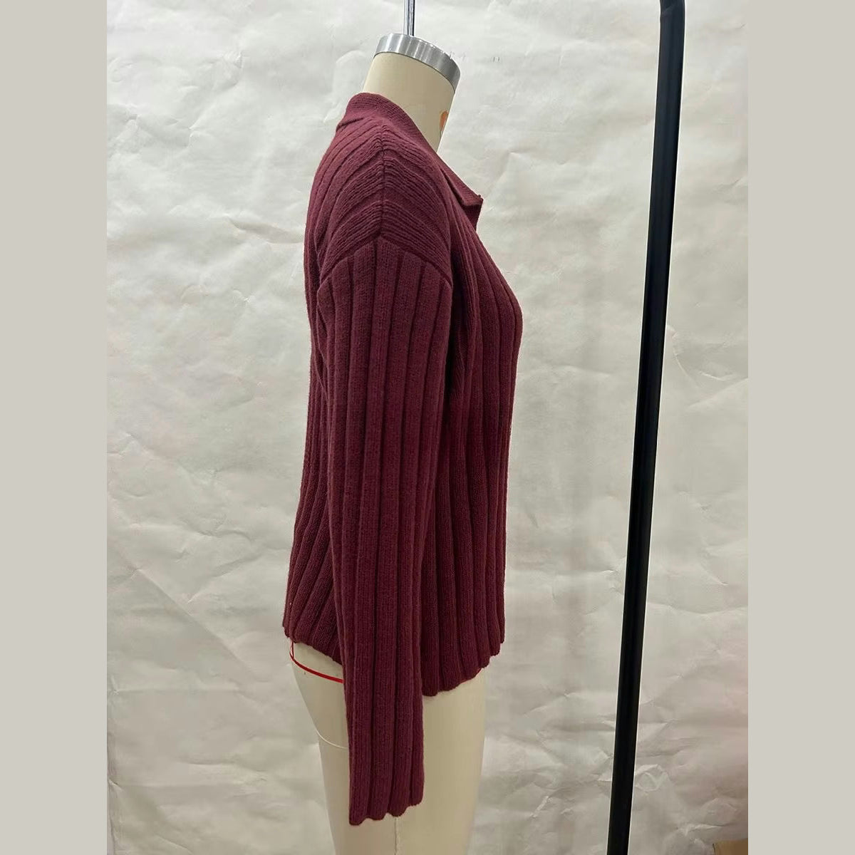 Cady Wine V Neck Cable Knit Sweater