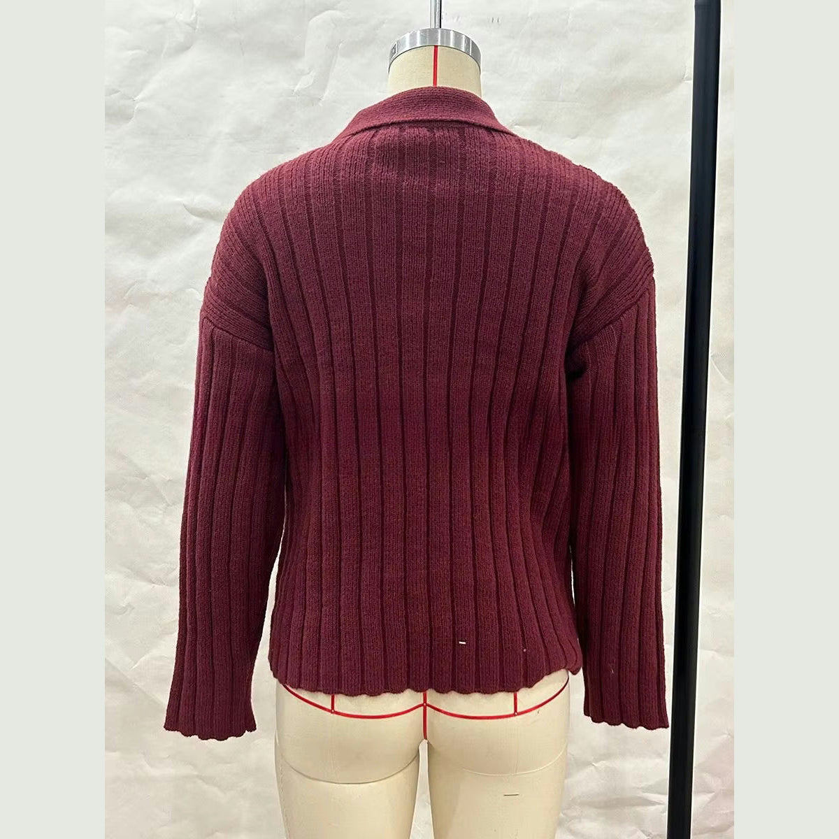 Cady Wine V Neck Cable Knit Sweater