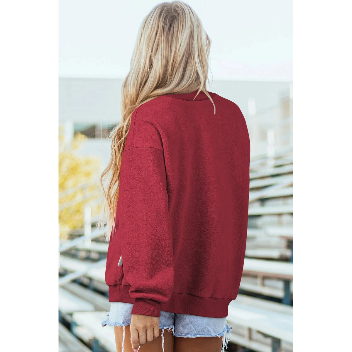 Alessia Wine Oversize Drop Shoulder Reversible Mock Neck Sweatshirt