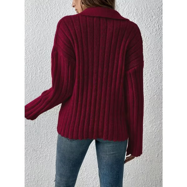 Cady Wine V Neck Cable Knit Sweater