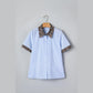 Winnie Sky Blue Stripe Leopard Contrast Collar Short Sleeve Shirt