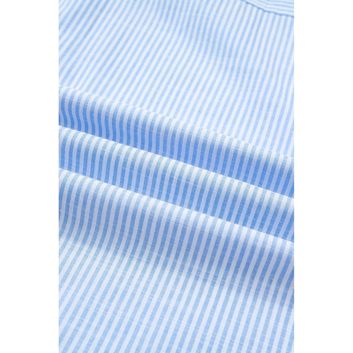 Winnie Sky Blue Stripe Leopard Contrast Collar Short Sleeve Shirt