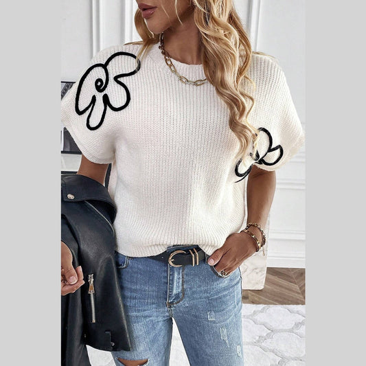 Winslow White Flower Embroidery Sweater Tee