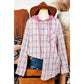 Wisteria Pink Checkered Print Loose Fit Buttoned Hooded Shacket