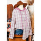 Wisteria Pink Checkered Print Loose Fit Buttoned Hooded Shacket