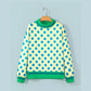 Graysen Yellow Polka Dot Striped Trim Mock Neck Sweatshirt