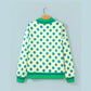 Graysen Yellow Polka Dot Striped Trim Mock Neck Sweatshirt