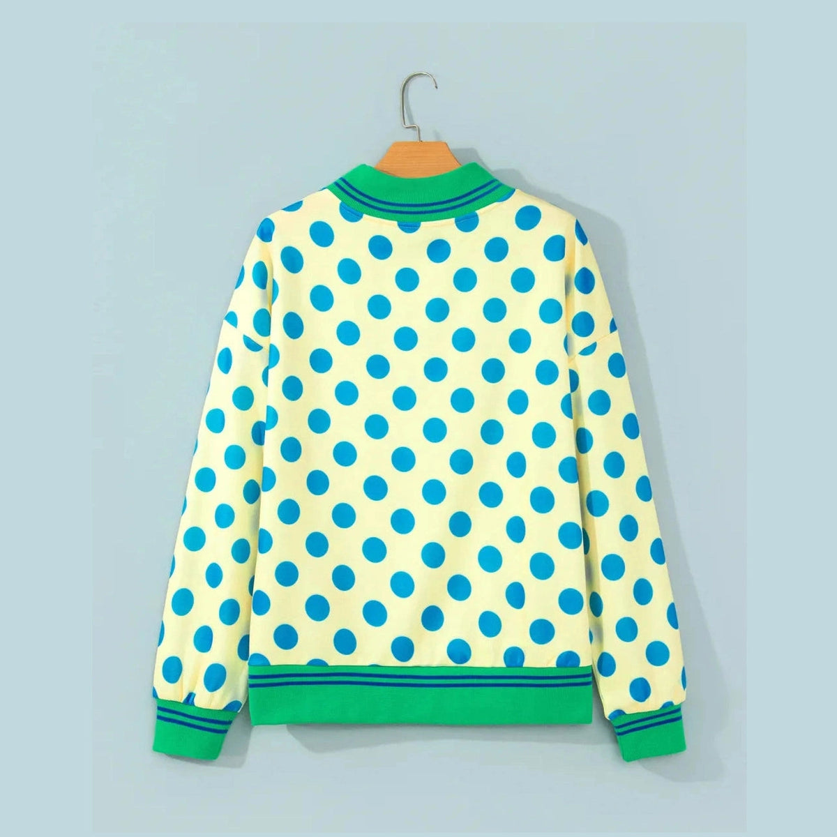 Graysen Yellow Polka Dot Striped Trim Mock Neck Sweatshirt