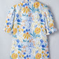 RTS Yellow Floral Print Striped Trim V Neck Puff Sleeve Blouse