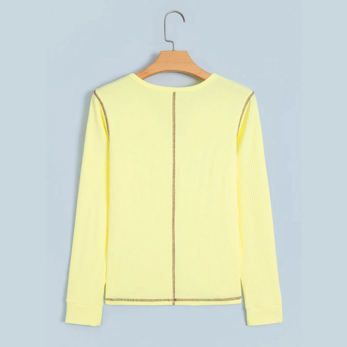 Hayley Yellow V Neck Ribbed Stitched Detail Long Sleeve Top