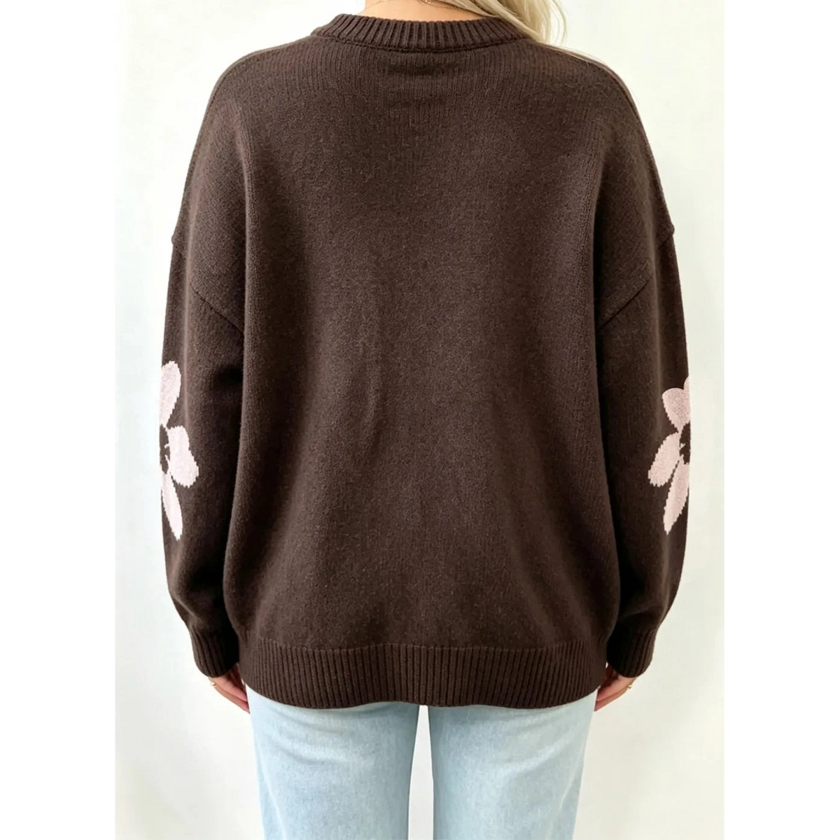 Yesenia Cozy Floral Print Round Neck Dropped Shoulder Casual Sweater
