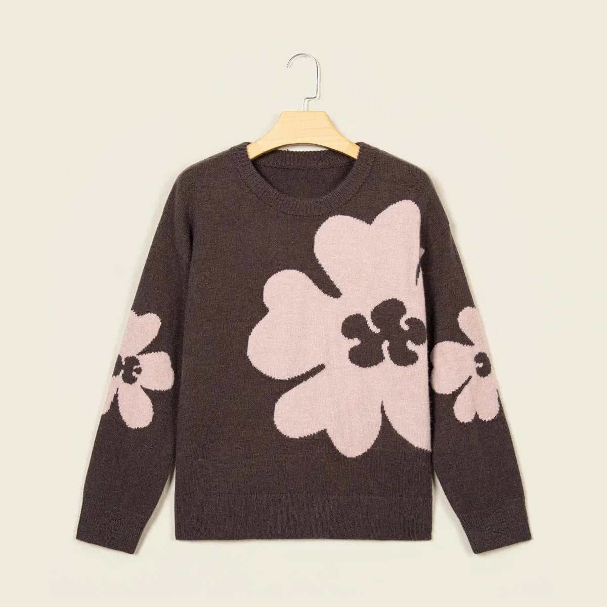 Yesenia Cozy Floral Print Round Neck Dropped Shoulder Casual Sweater