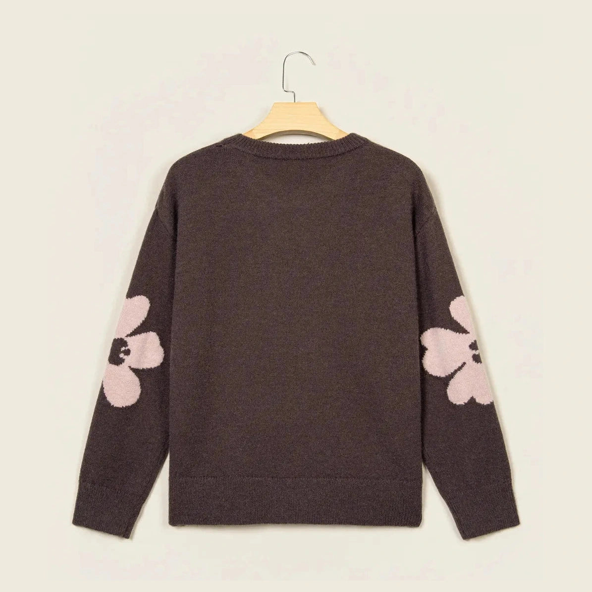 Yesenia Cozy Floral Print Round Neck Dropped Shoulder Casual Sweater