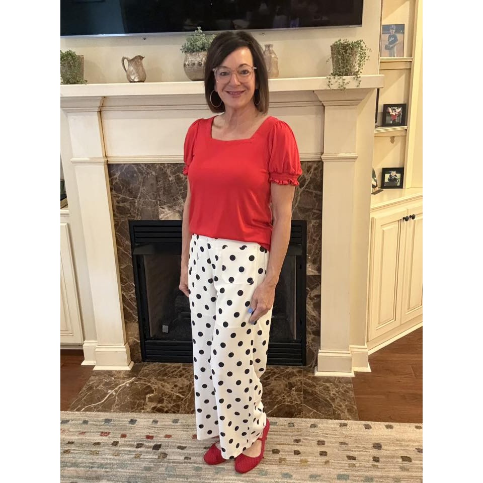 Yolanda White Polka Dot Print Patched Pocket Loose Pants