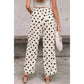 Yolanda White Polka Dot Print Patched Pocket Loose Pants