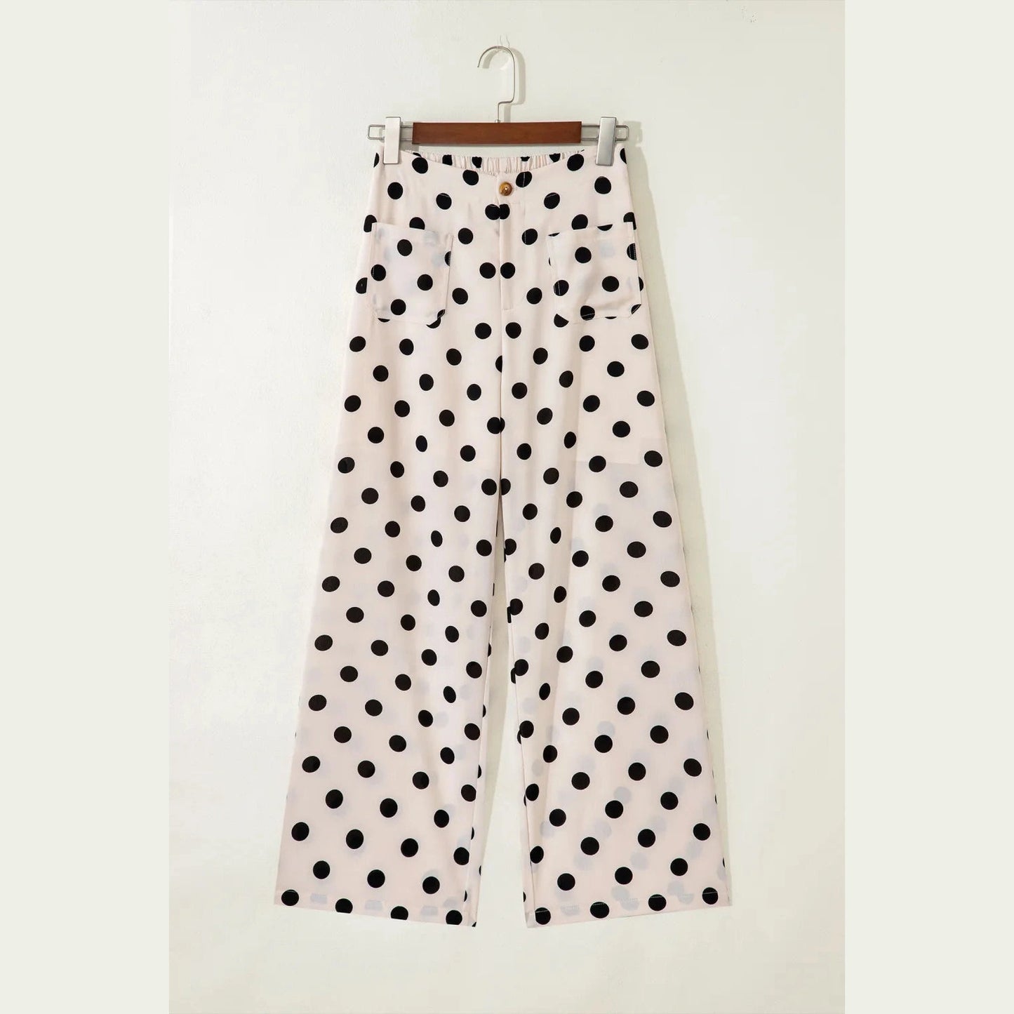 Yolanda White Polka Dot Print Patched Pocket Loose Pants