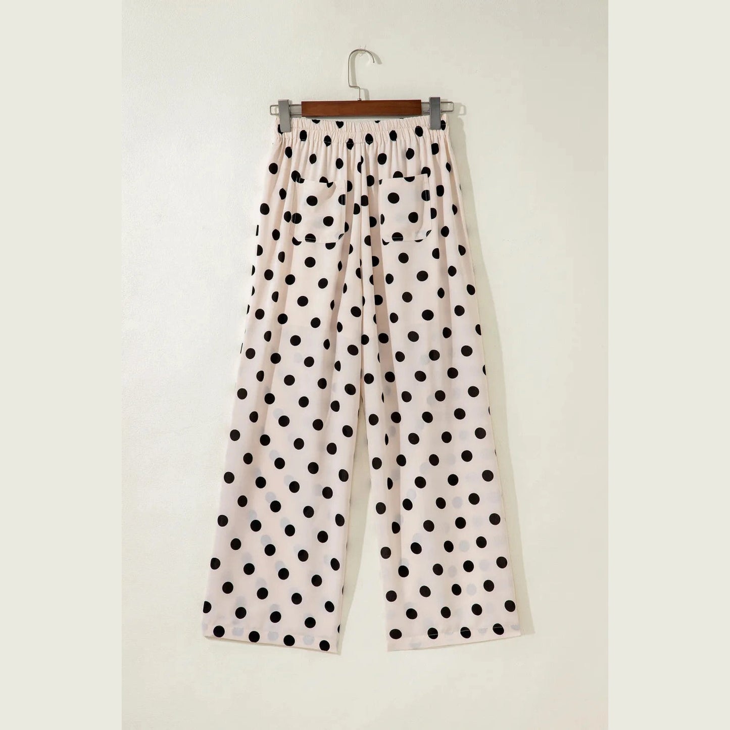 Yolanda White Polka Dot Print Patched Pocket Loose Pants