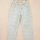 Zara Grommet Knot Waist Floral Barrel Leg Jeans