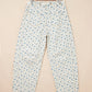 Zara Grommet Knot Waist Floral Barrel Leg Jeans