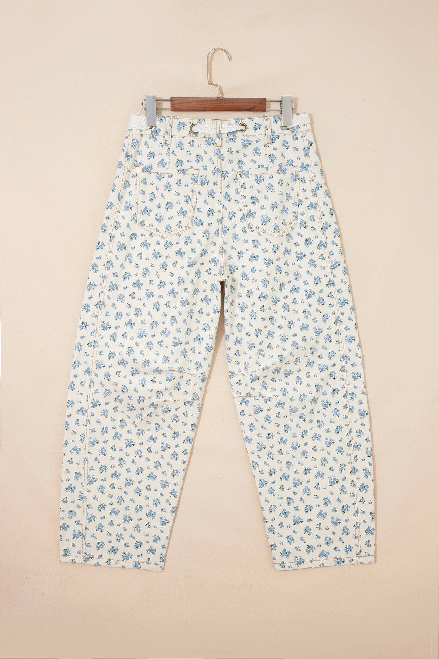 Zara Grommet Knot Waist Floral Barrel Leg Jeans