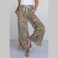 Zaza Khaki Animal Print Wide Leg Terry Knit Pants