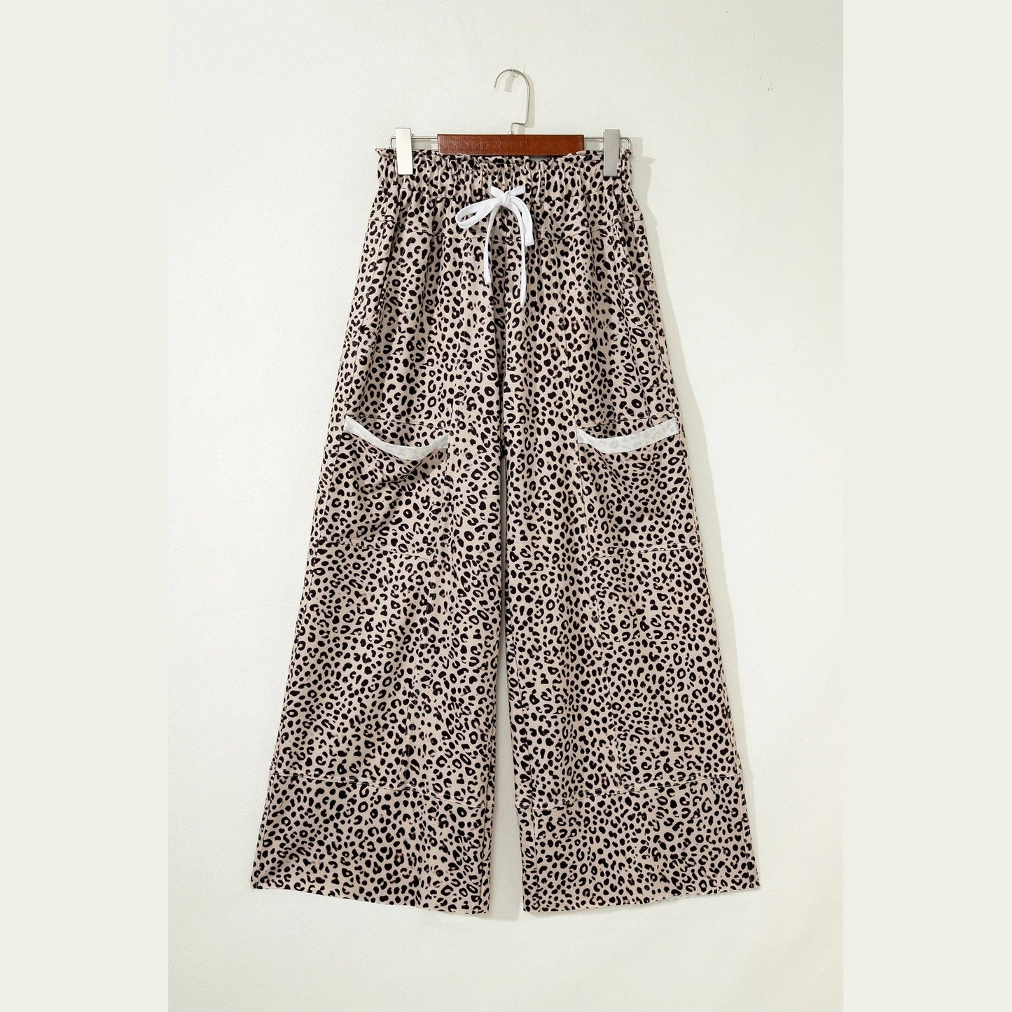 Zaza Khaki Animal Print Wide Leg Terry Knit Pants