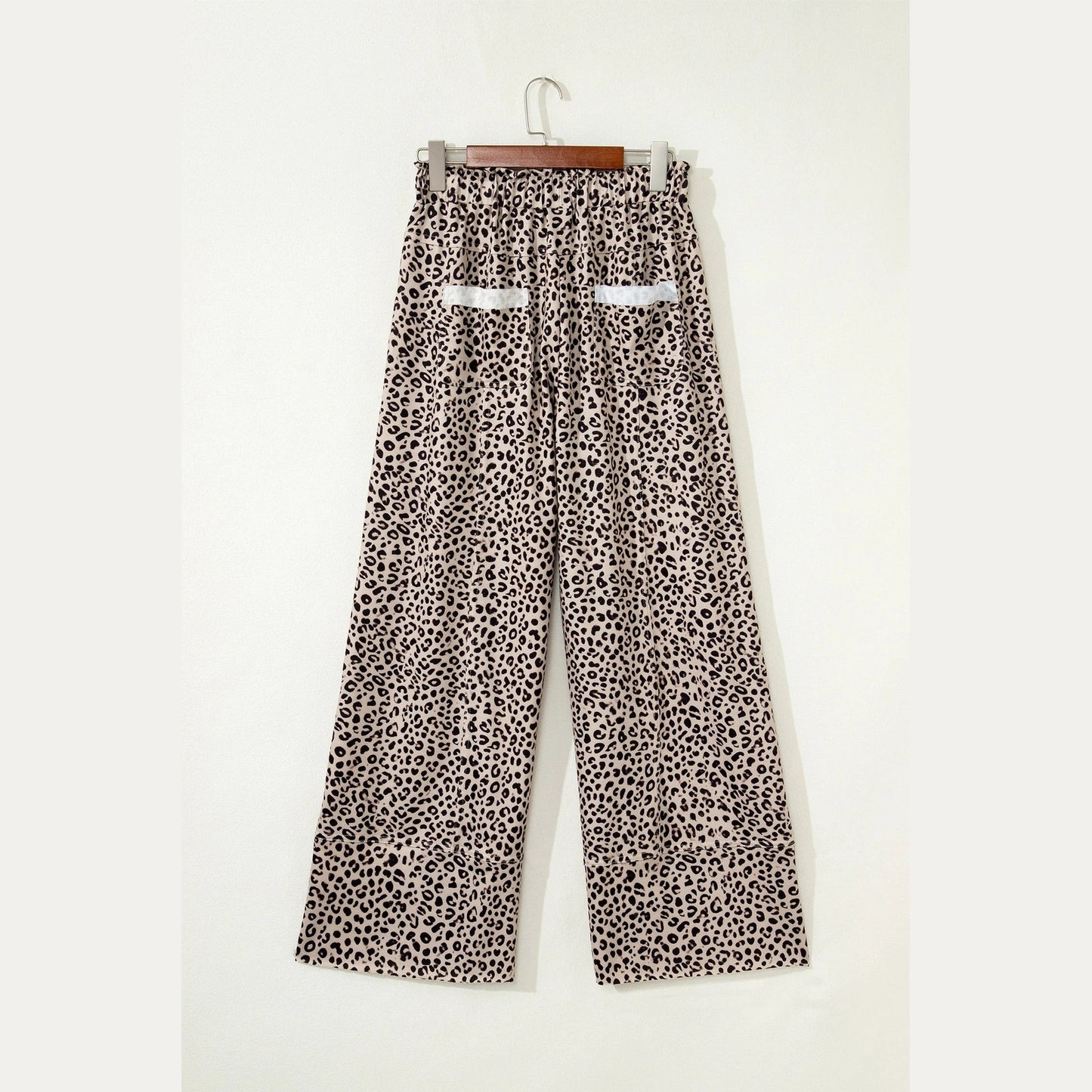 Zaza Khaki Animal Print Wide Leg Terry Knit Pants