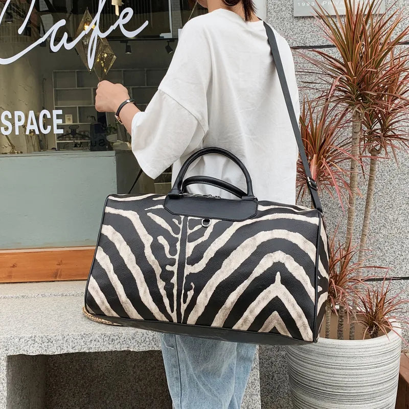 Zebra Faux Leather Large Capacity Travel Bag