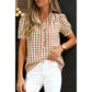 Zinnia Brown Gingham Ruffle Button Blouse