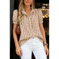Zinnia Brown Gingham Ruffle Button Blouse